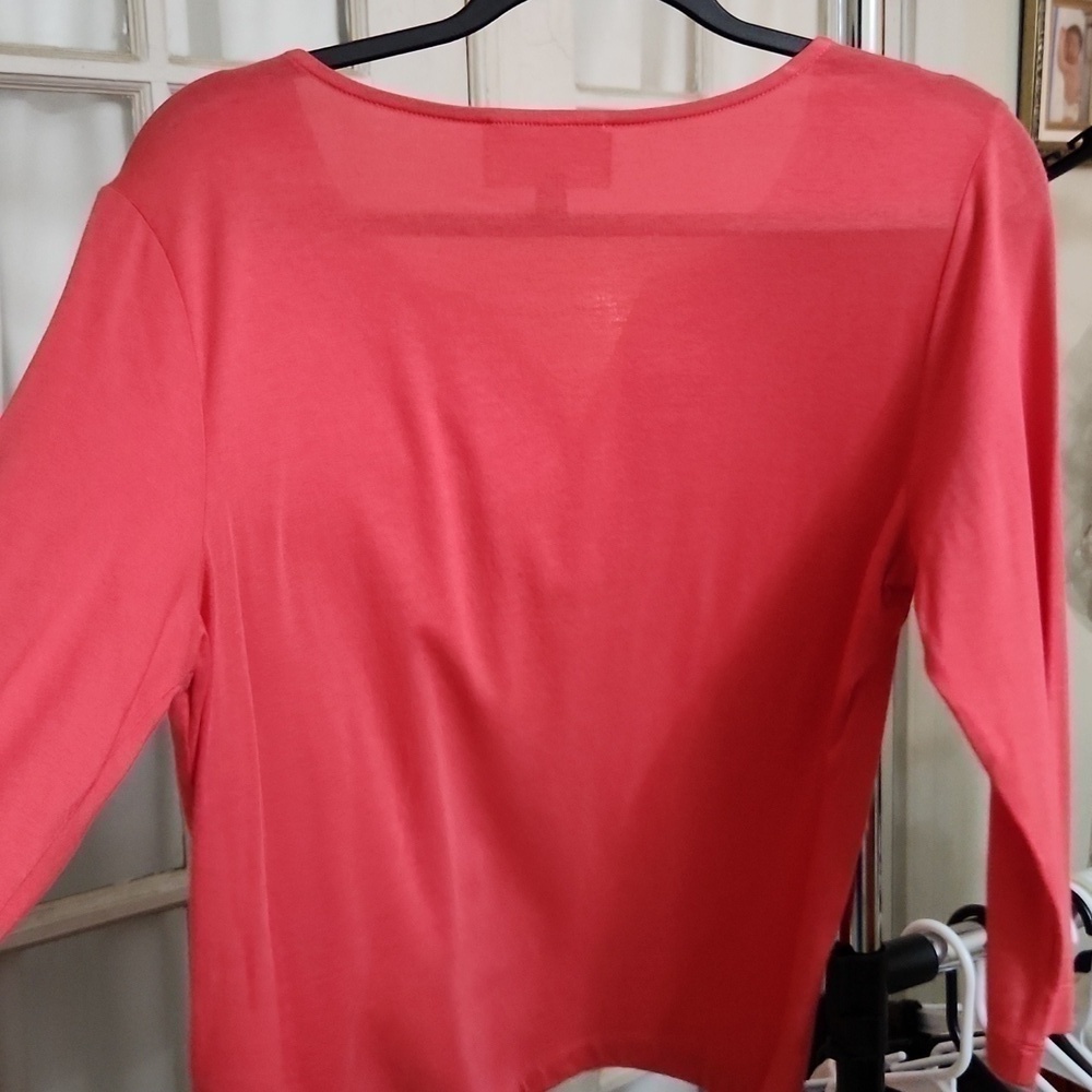 Coral top size M mid sleeve Coastal Lagenlook contemporary Artsy vacation - Picture 8 of 8